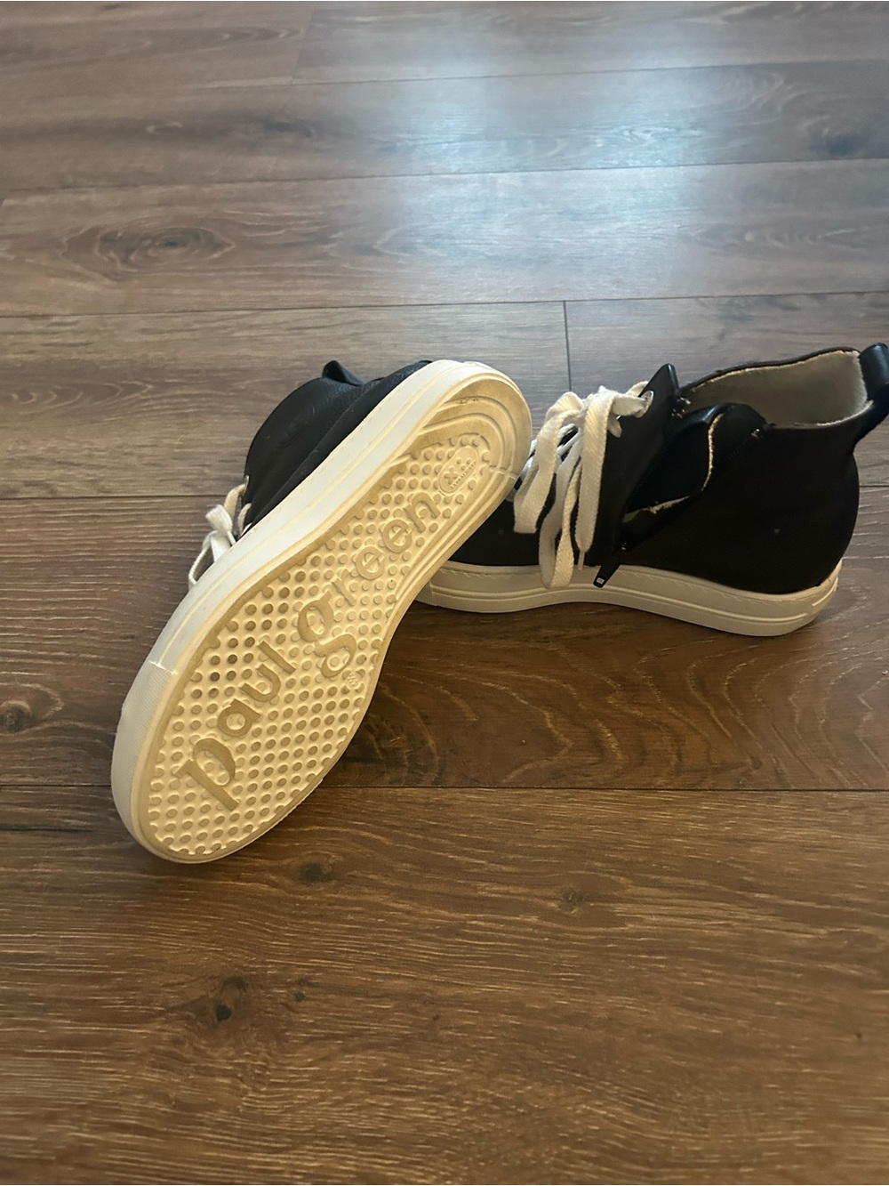 Paul Green Black High-Top Sneakers with White Soles and Laces